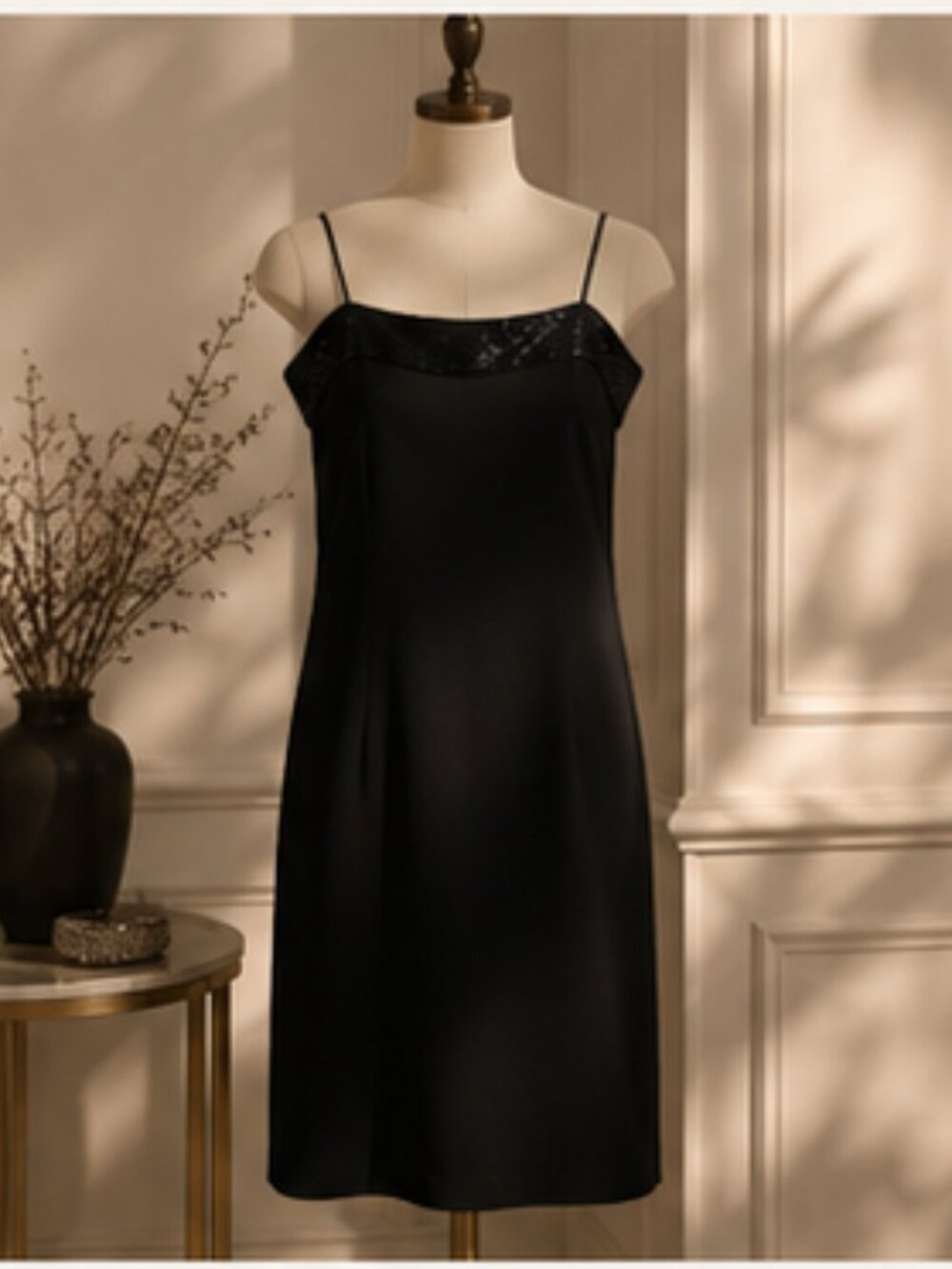 Vintage Jones New York Black Beaded Slip Dress Y2K Minimalist Cocktail Dress